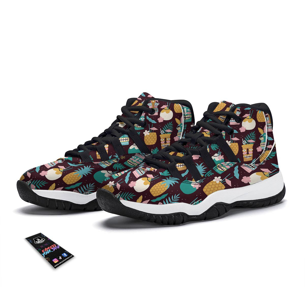 Tiki Fruit Pattern Print Black Bball Shoes-grizzshop