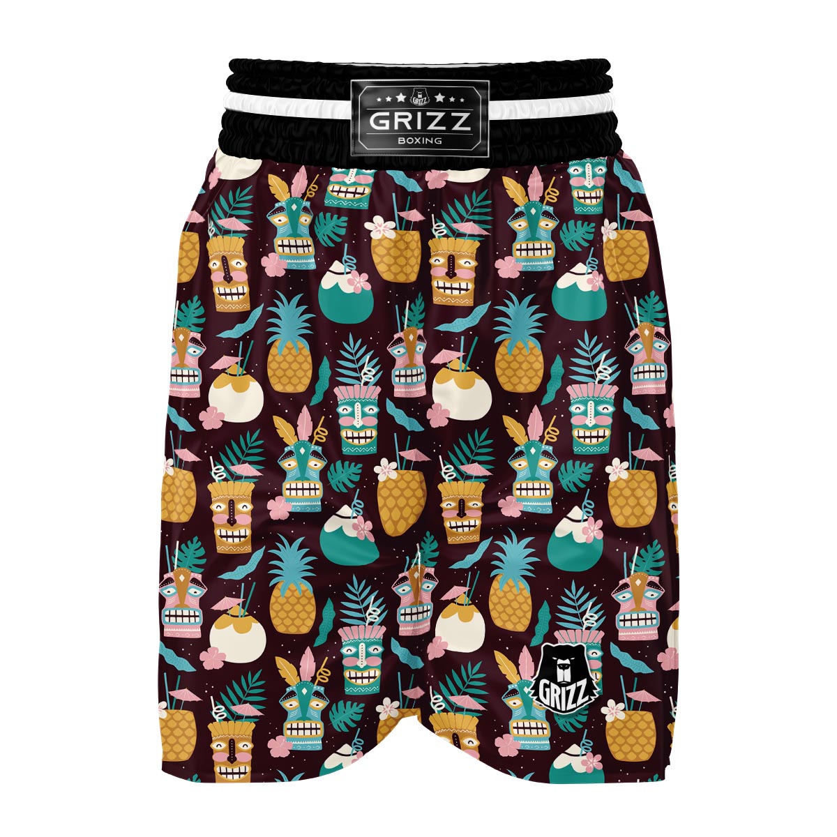 Tiki Fruit Pattern Print Boxing Shorts-grizzshop