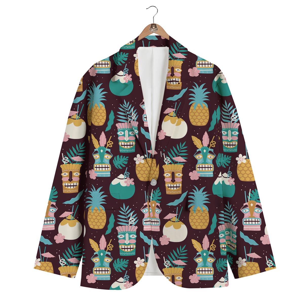Tiki Fruit Pattern Print Men's Blazer-grizzshop