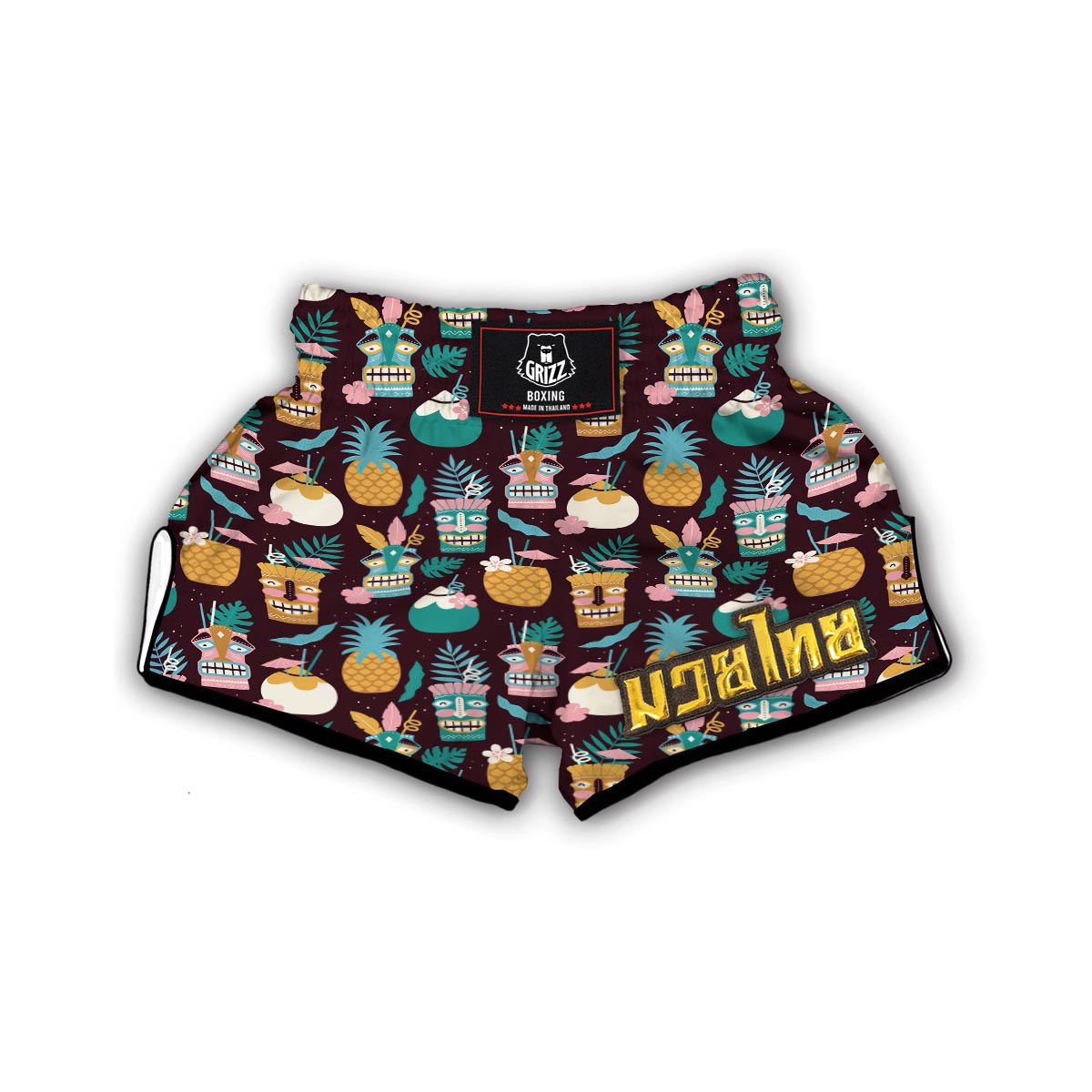 Tiki Fruit Pattern Print Muay Thai Boxing Shorts-grizzshop