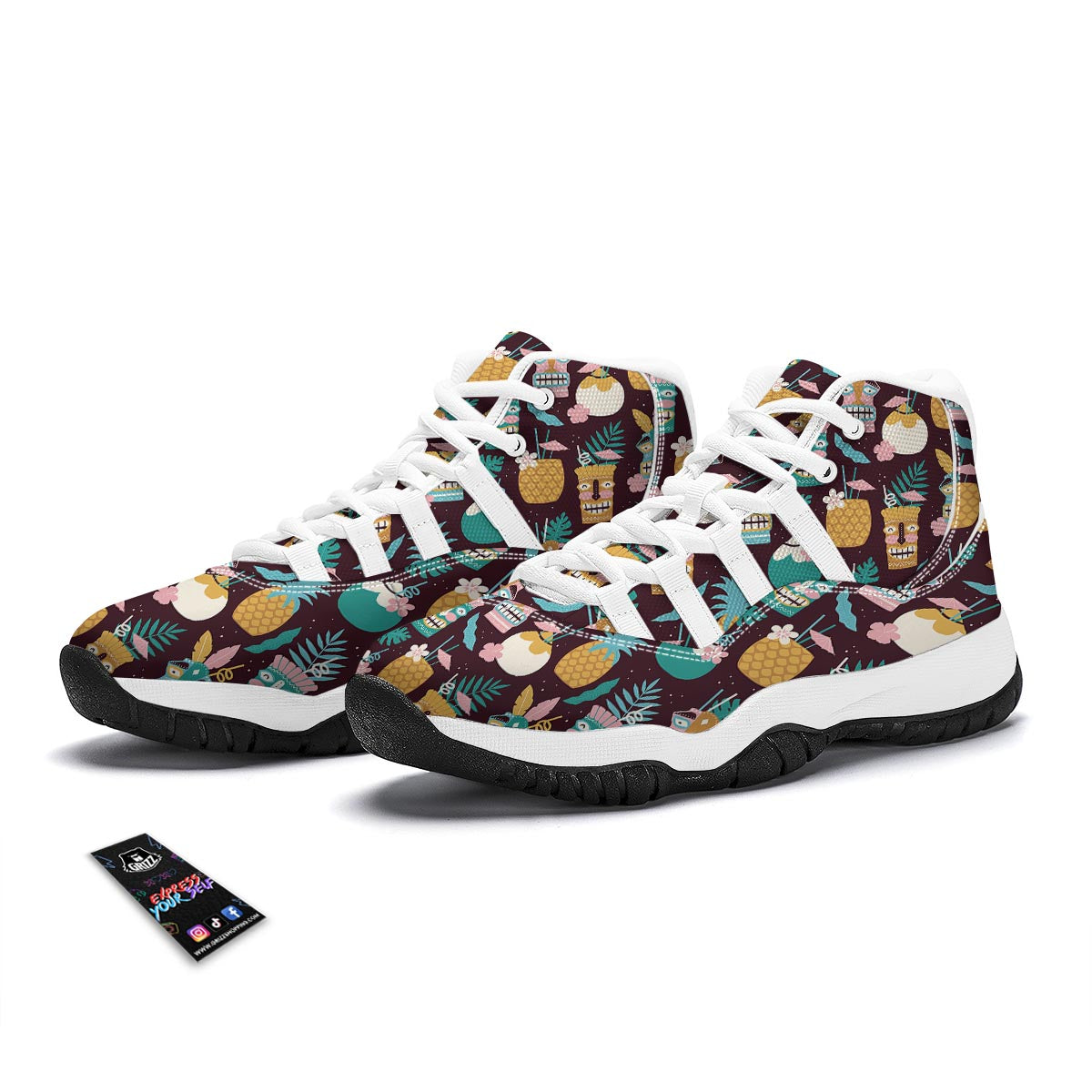 Tiki Fruit Pattern Print White Bball Shoes-grizzshop