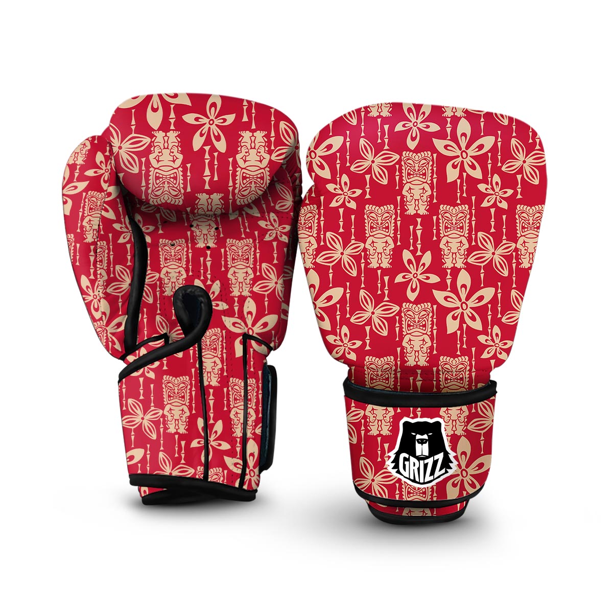 Tiki Hawaiian Pattern Print Boxing Gloves-grizzshop