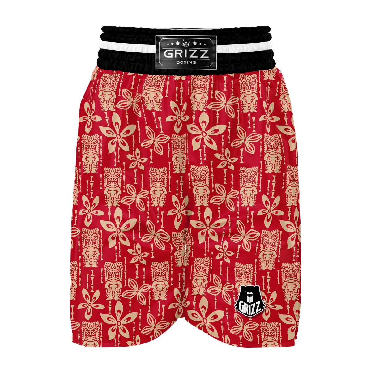 Tiki Hawaiian Pattern Print Boxing Shorts-grizzshop