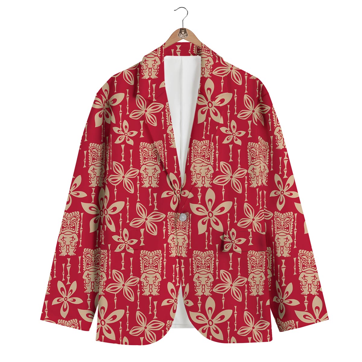 Tiki Hawaiian Pattern Print Men's Blazer-grizzshop