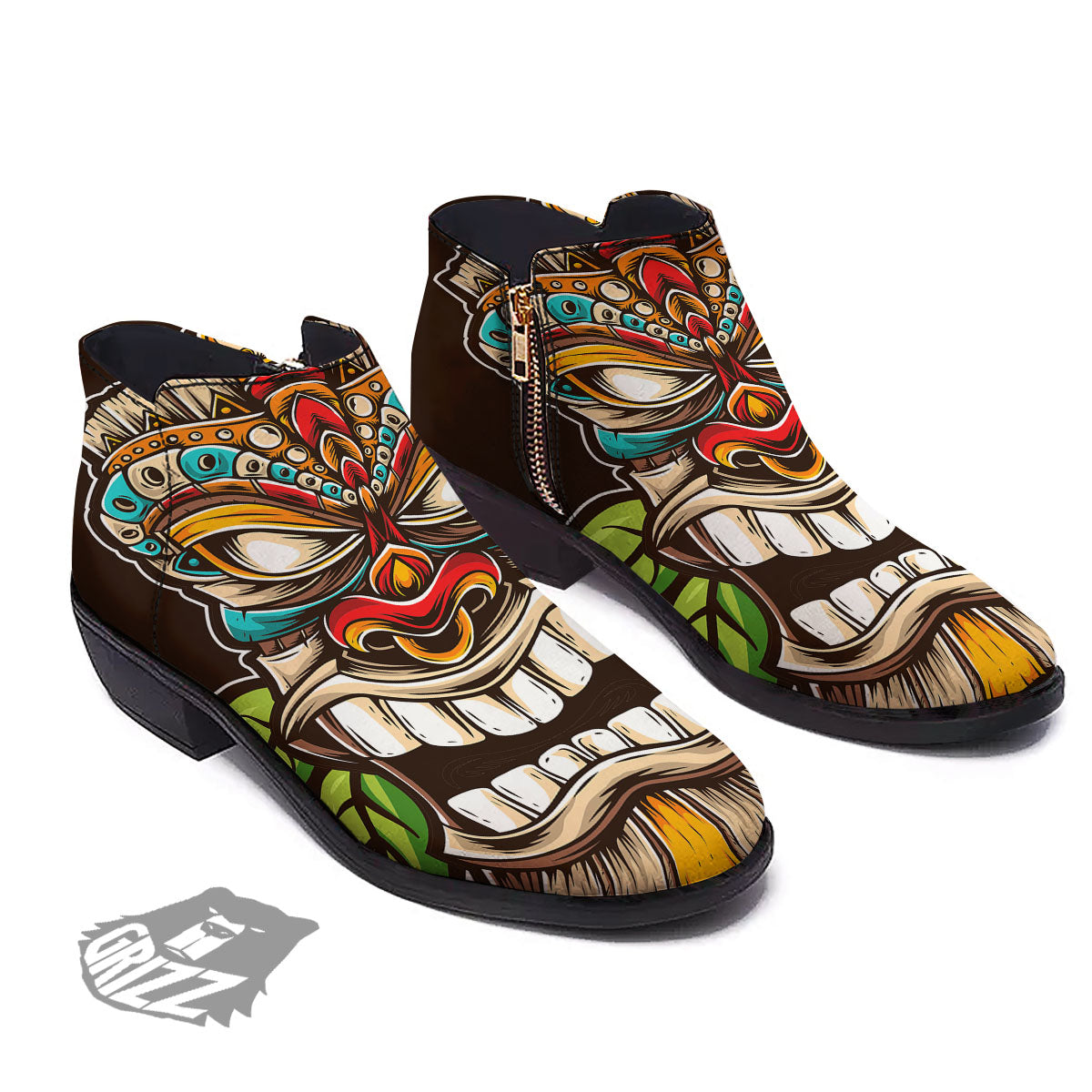 Tiki Hawaiian Print Ankle Boots-grizzshop