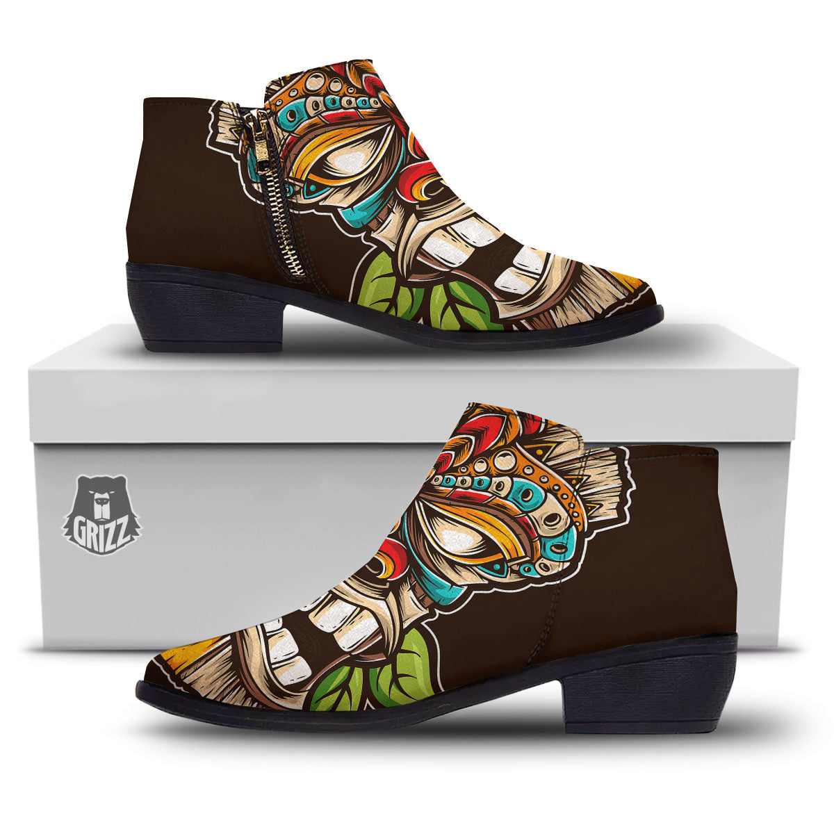 Tiki Hawaiian Print Ankle Boots-grizzshop
