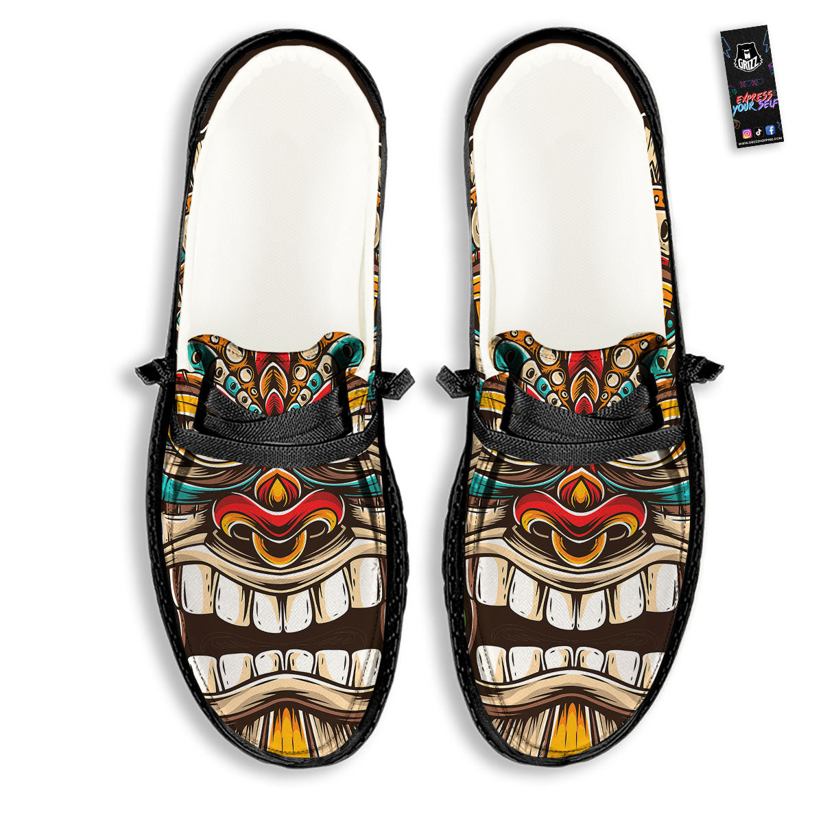 Tiki Hawaiian Print Black Loafers-grizzshop