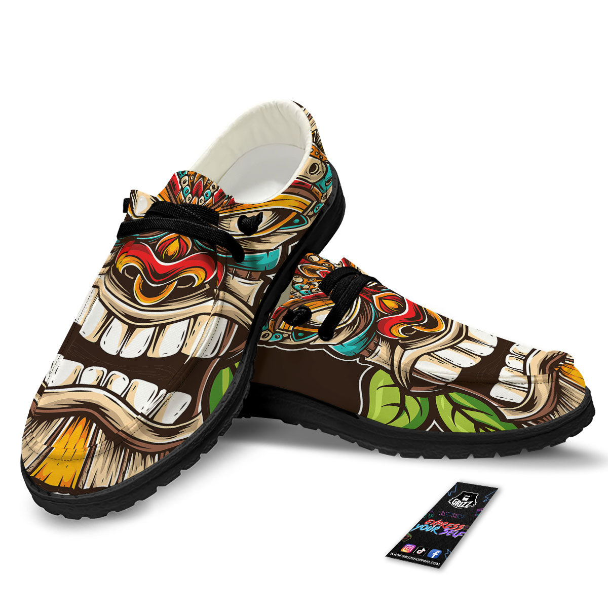 Tiki Hawaiian Print Black Loafers-grizzshop