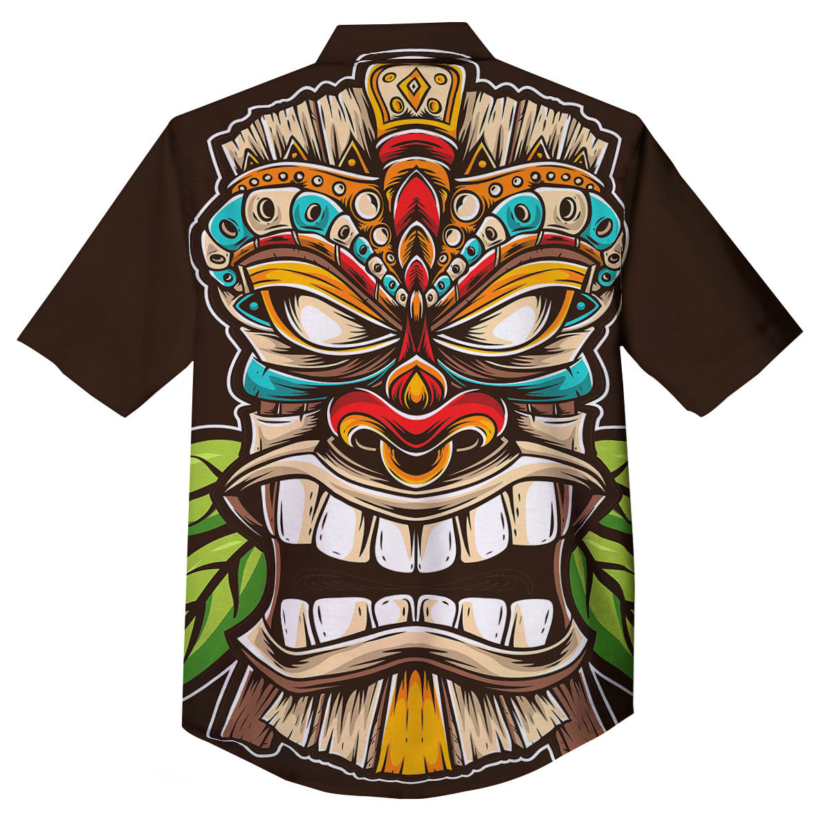 Tiki Hawaiian Print Button Up Shirt-grizzshop