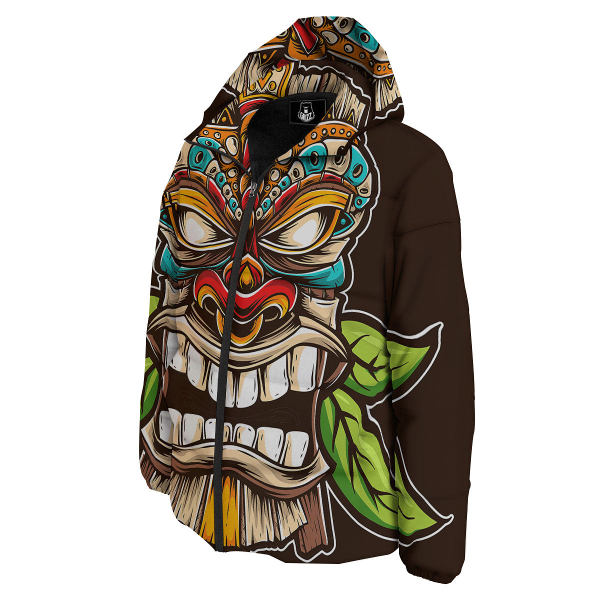 Tiki Hawaiian Print Down Jacket-grizzshop