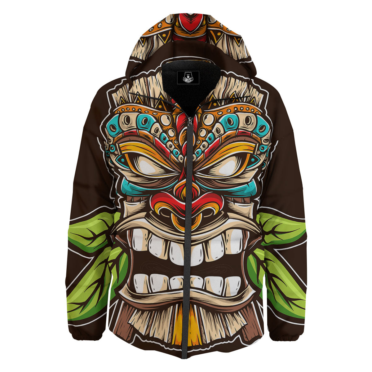Tiki Hawaiian Print Down Jacket-grizzshop