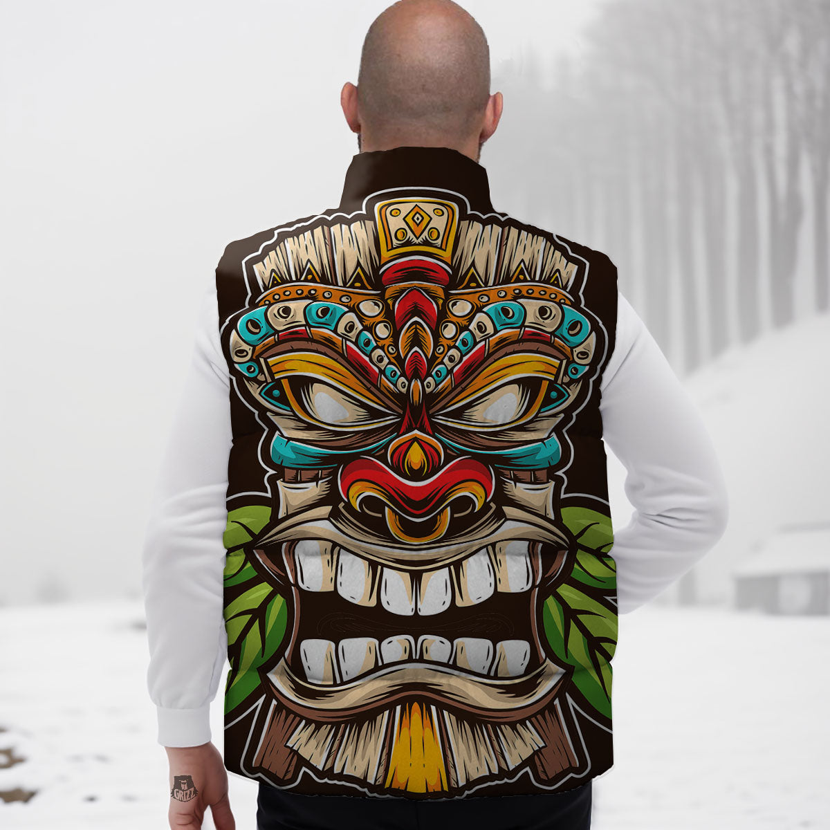Tiki Hawaiian Print Down Vest