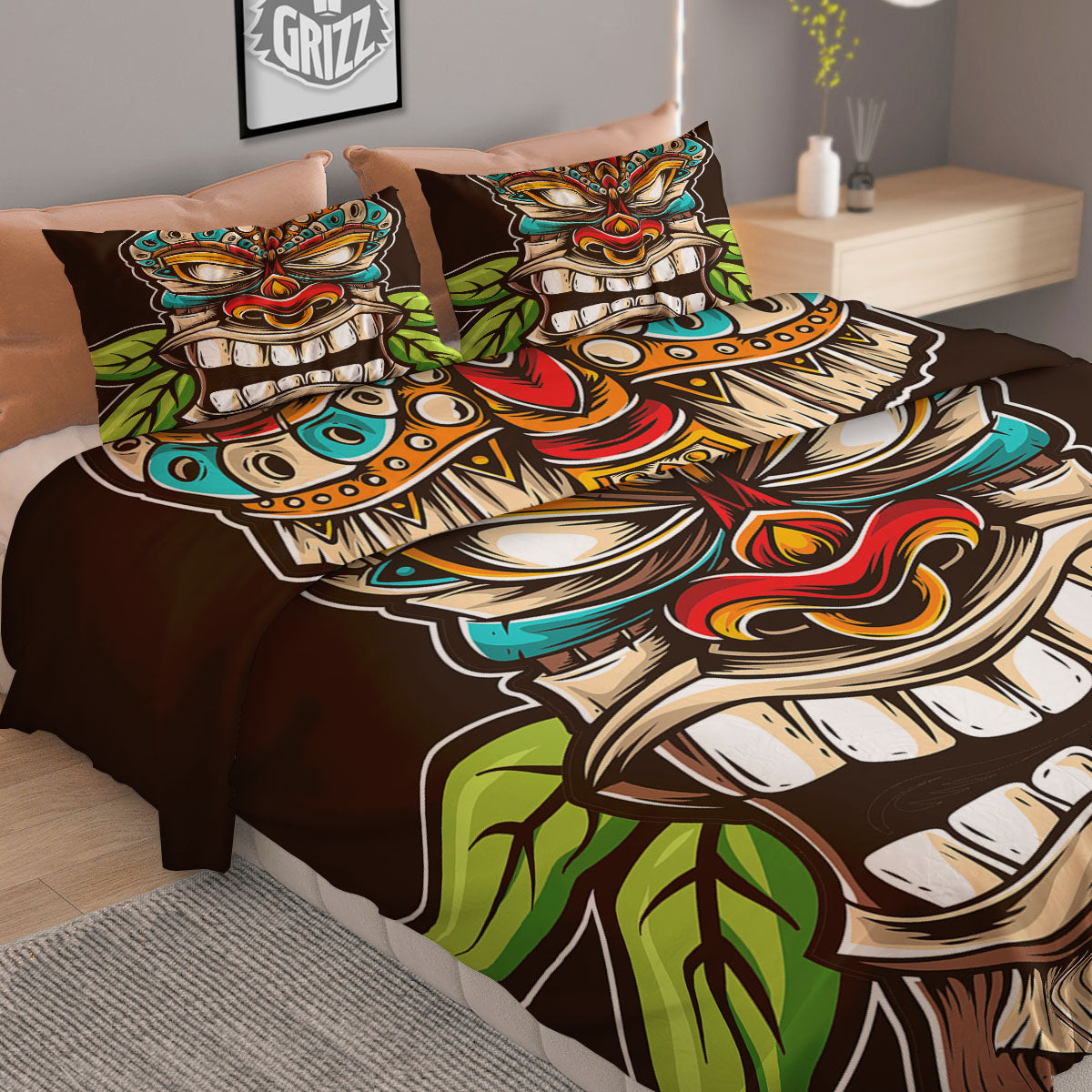 Tiki Hawaiian Print Duvet Cover Bedding Set