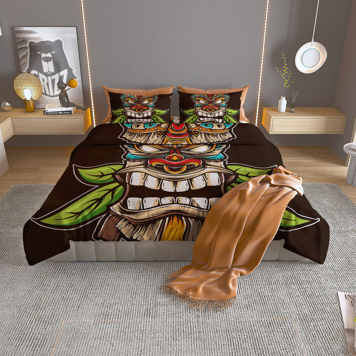 Tiki Hawaiian Print Duvet Cover Bedding Set