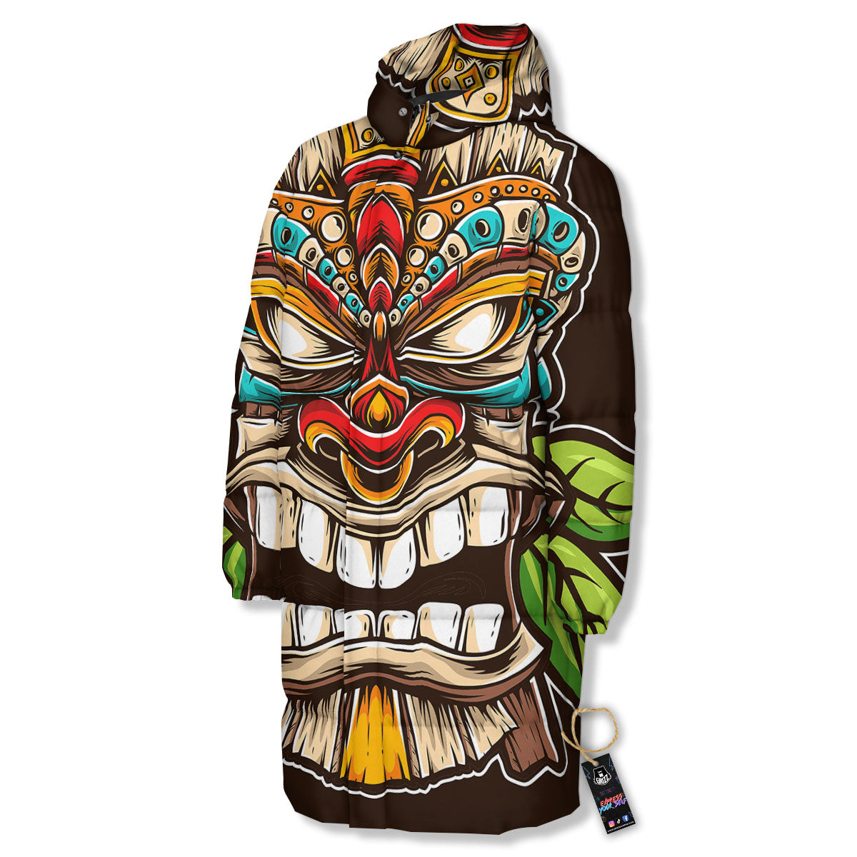 Tiki Hawaiian Print Long Down Jacket-grizzshop