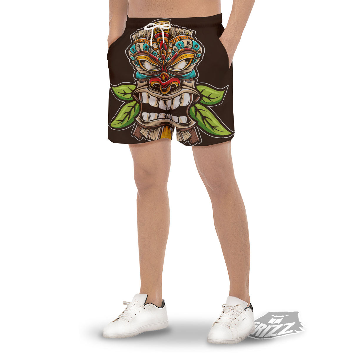 Tiki Hawaiian Print Men's Gym Shorts-grizzshop