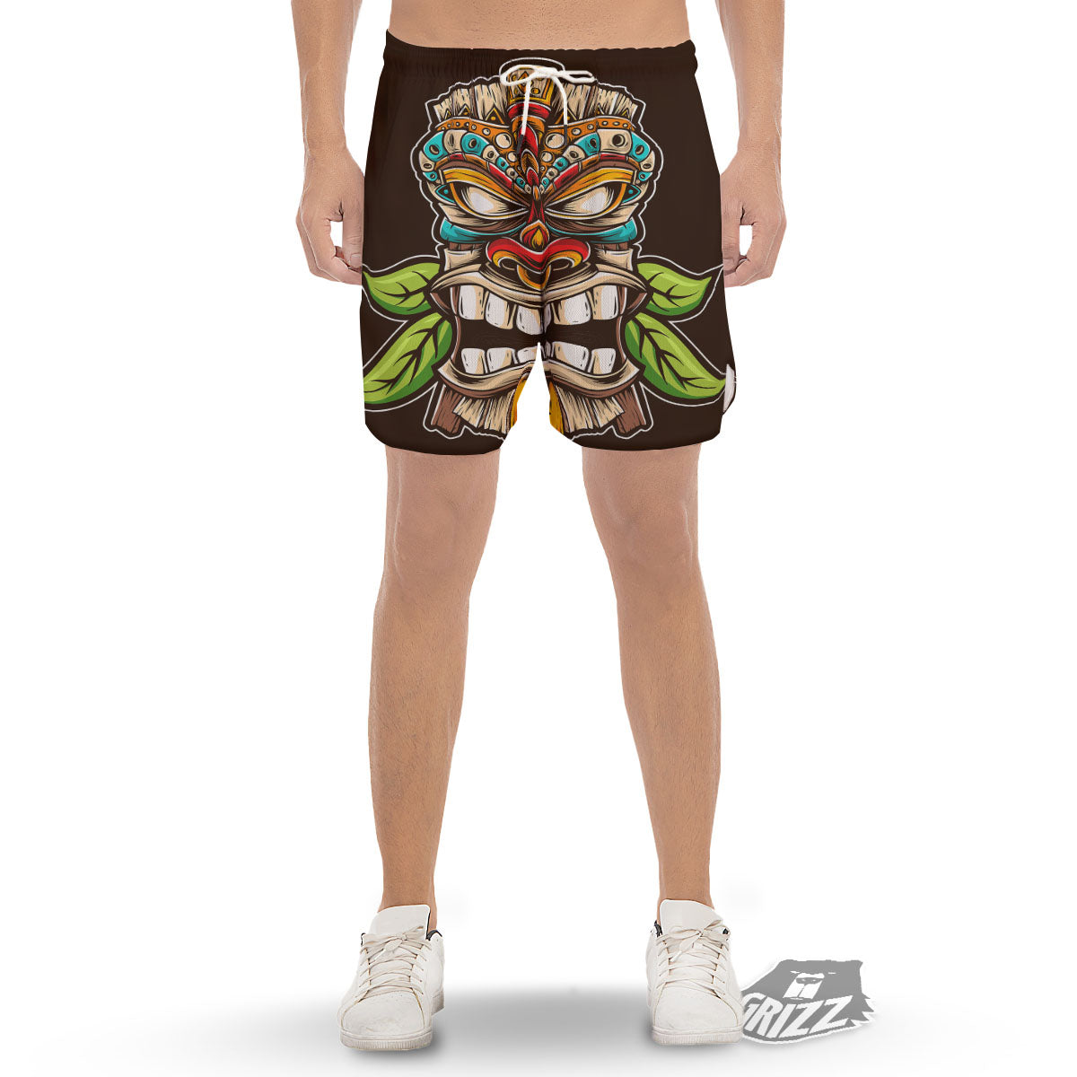 Tiki Hawaiian Print Men's Gym Shorts-grizzshop