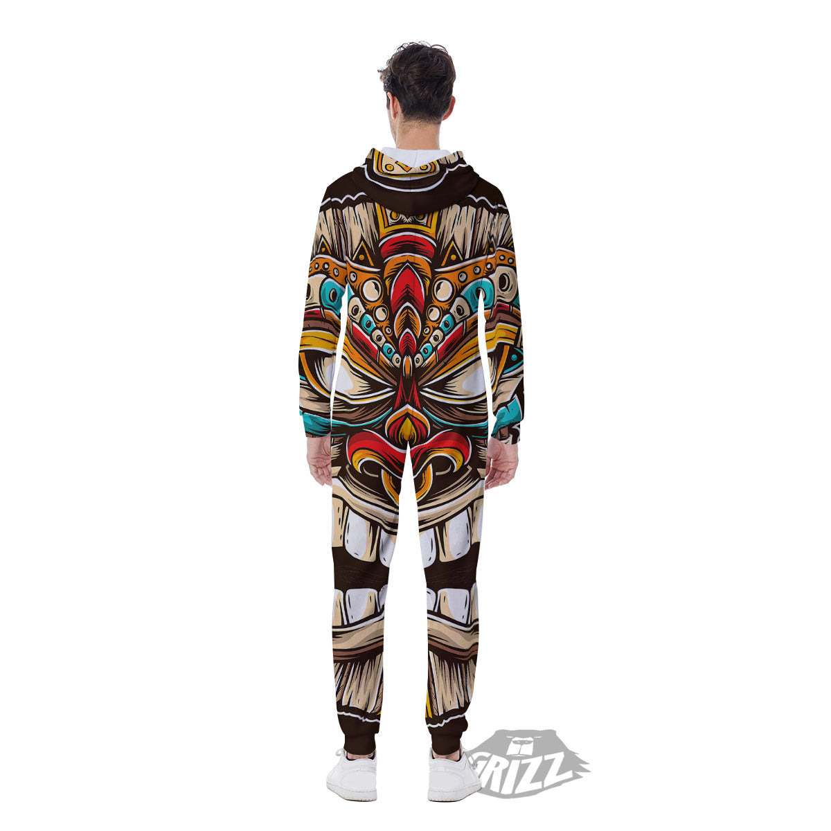 Tiki Hawaiian Print Men's Jumpsuit-grizzshop