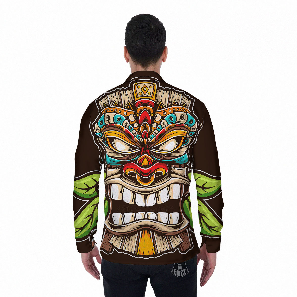 Tiki Hawaiian Print Men's Long Sleeve Shirts-grizzshop