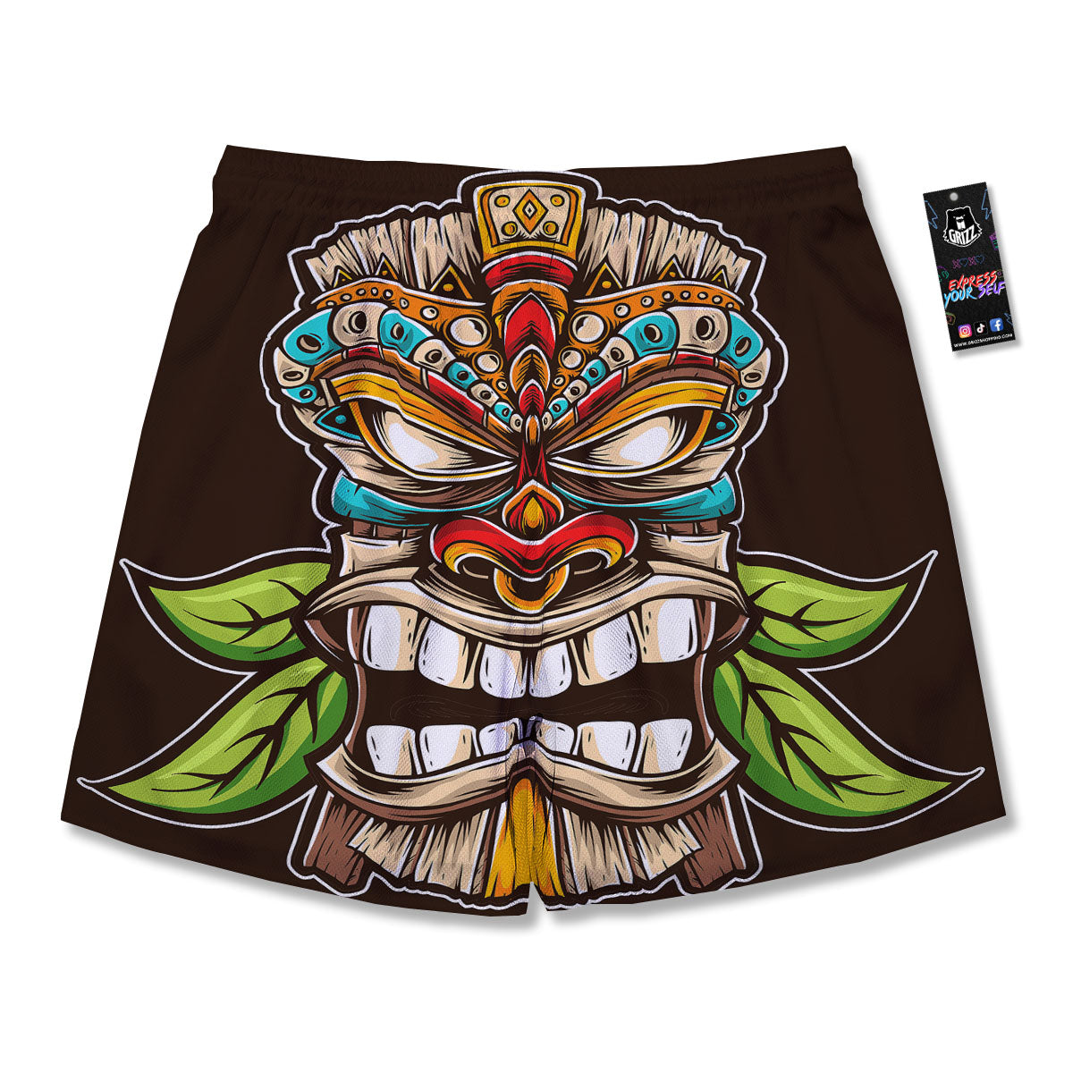 Tiki Hawaiian Print Men's Running Shorts-grizzshop
