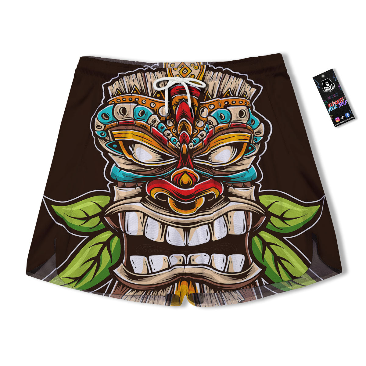 Tiki Hawaiian Print Men's Running Shorts-grizzshop