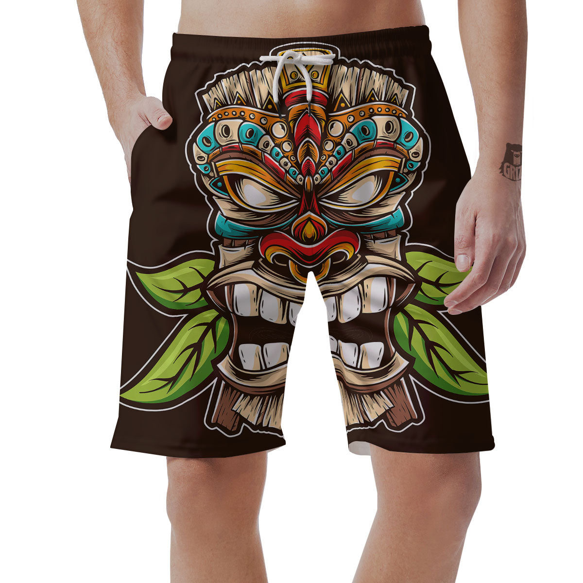 Tiki Hawaiian Print Men's Shorts-grizzshop