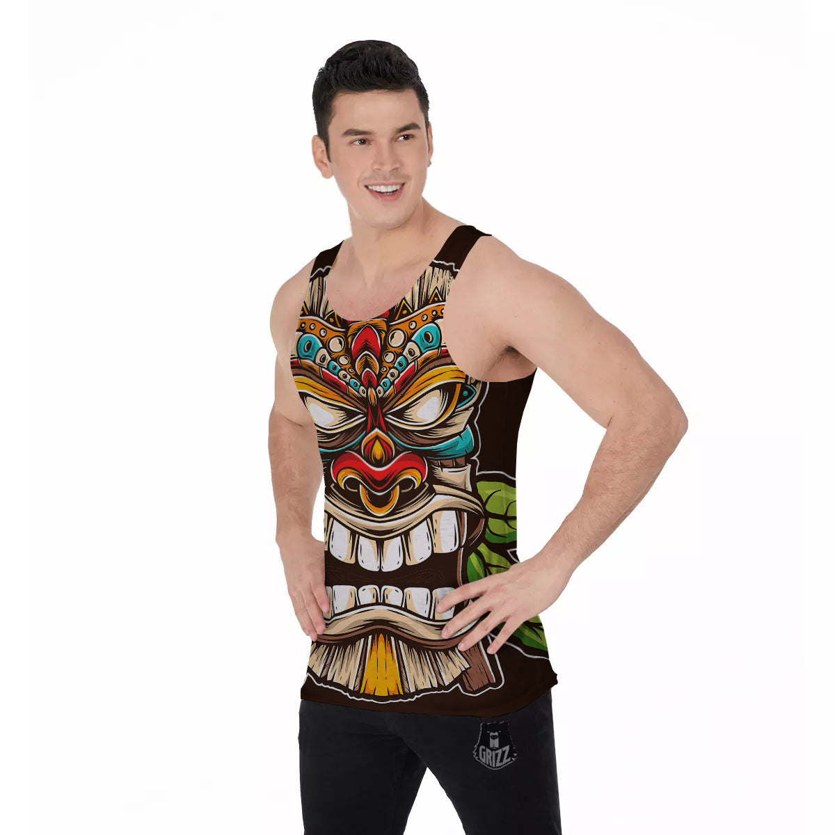 Tiki Hawaiian Print Men's Tank Top-grizzshop