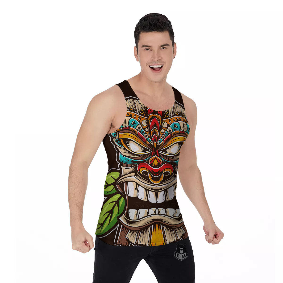 Tiki Hawaiian Print Men's Tank Top-grizzshop