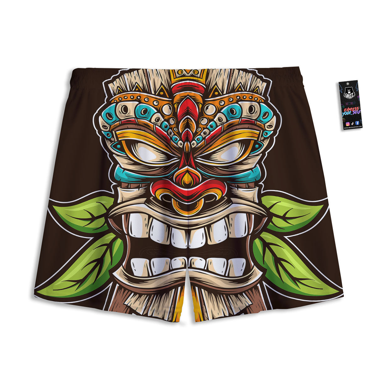 Tiki Hawaiian Print Mesh Shorts