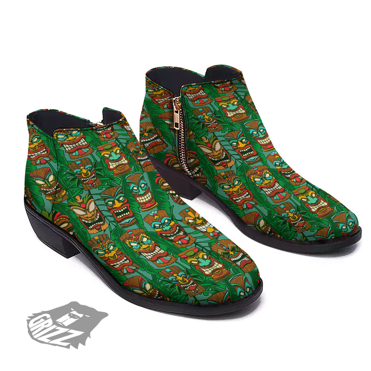 Tiki Hawaiian Print Pattern Ankle Boots-grizzshop