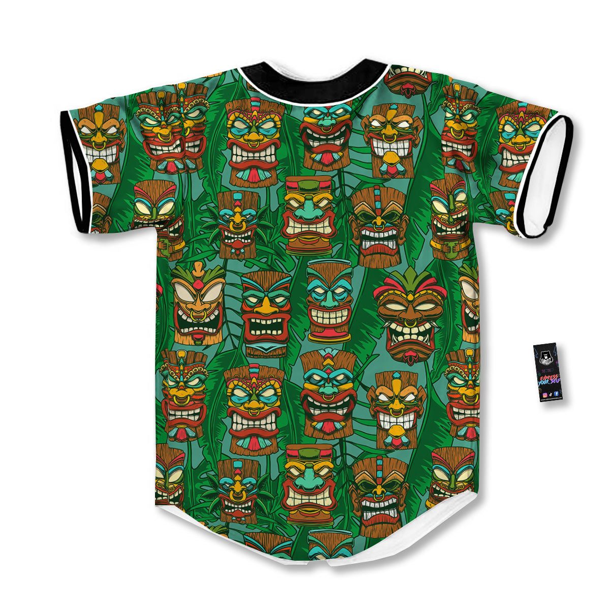 Tiki Hawaiian Print Pattern Baseball Jersey-grizzshop