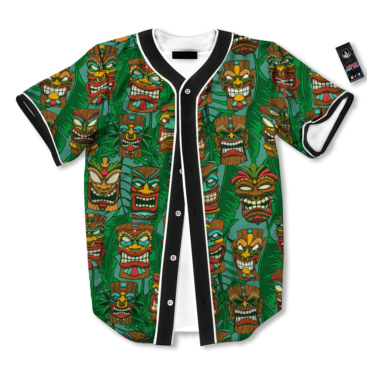 Tiki Hawaiian Print Pattern Baseball Jersey-grizzshop