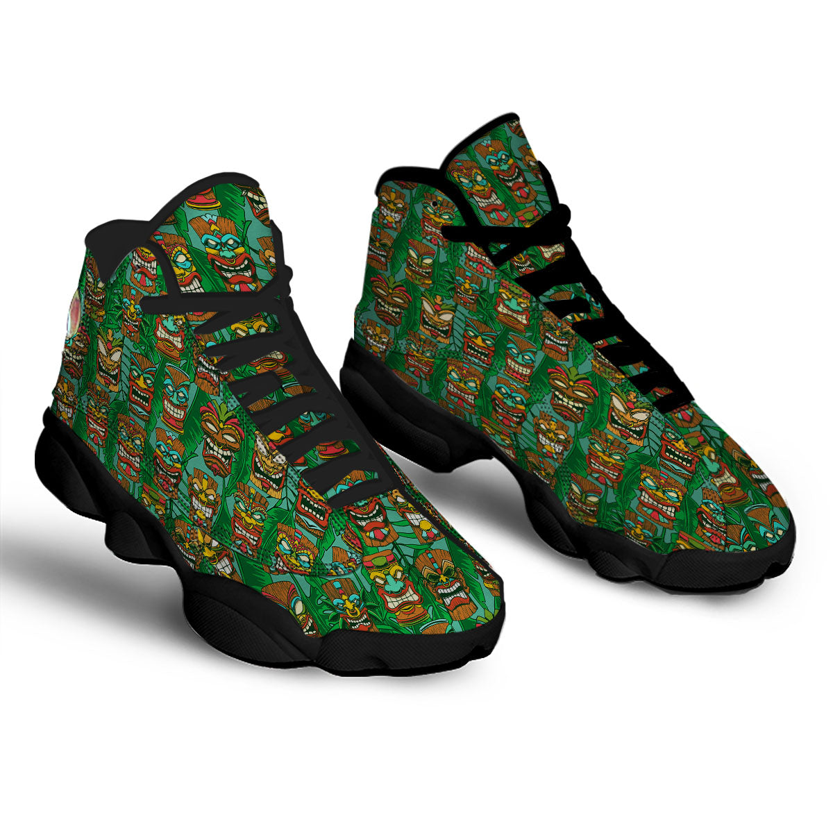 Tiki Hawaiian Print Pattern Black Basketball Shoes-grizzshop