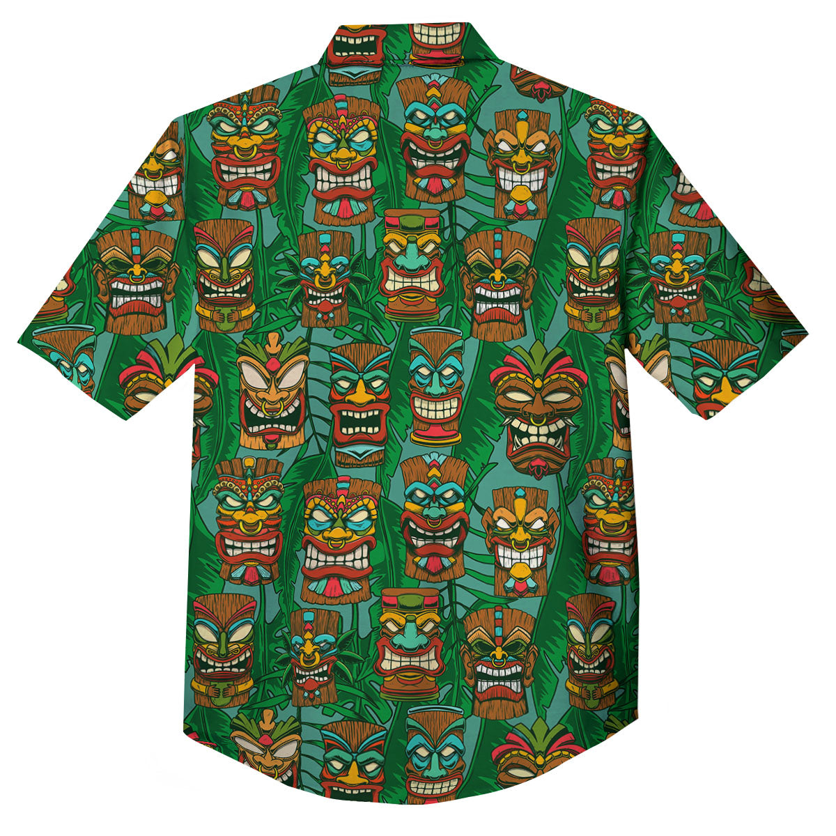 Tiki Hawaiian Print Pattern Button Up Shirt-grizzshop