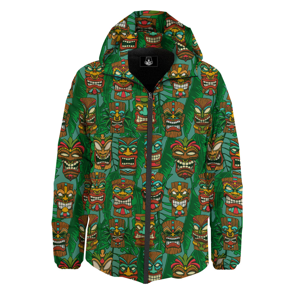 Tiki Hawaiian Print Pattern Down Jacket-grizzshop