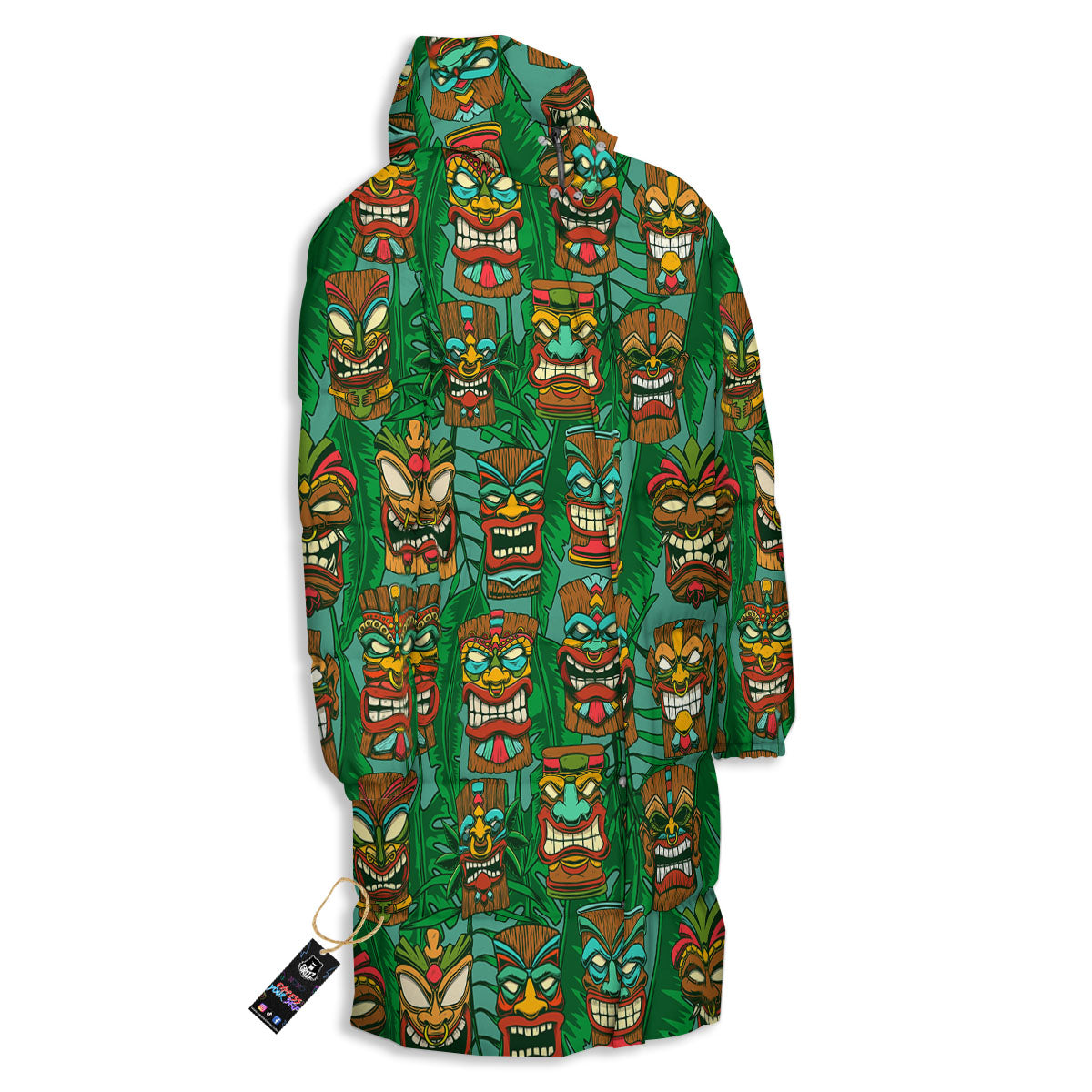 Tiki Hawaiian Print Pattern Long Down Jacket-grizzshop
