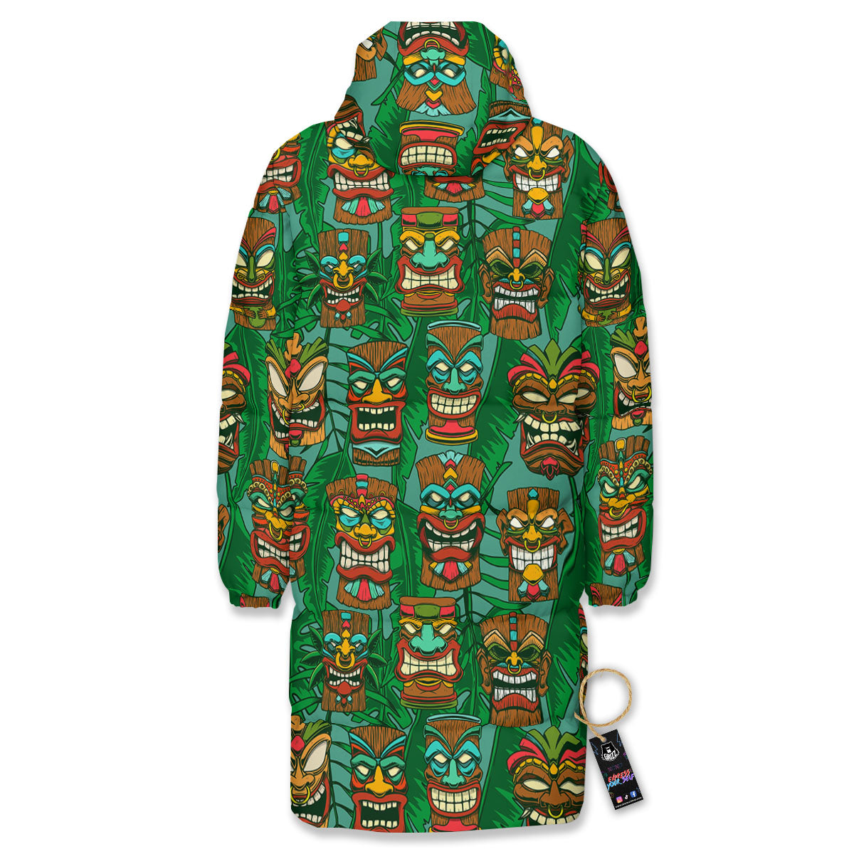 Tiki Hawaiian Print Pattern Long Down Jacket-grizzshop