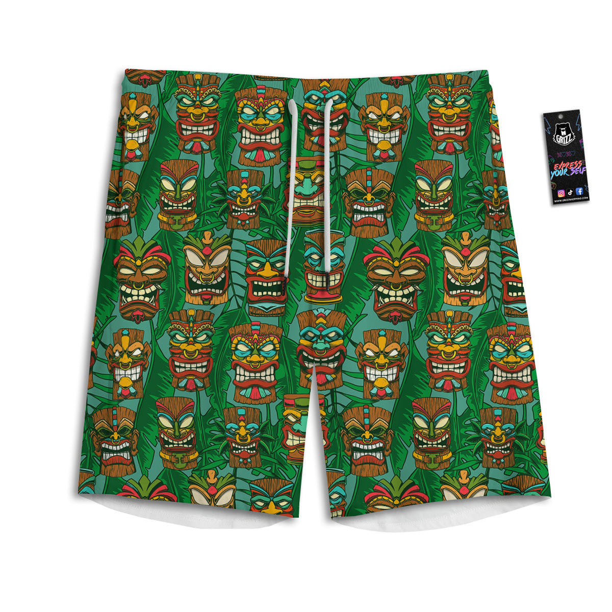 Tiki Hawaiian Print Pattern Men's Athletic Shorts