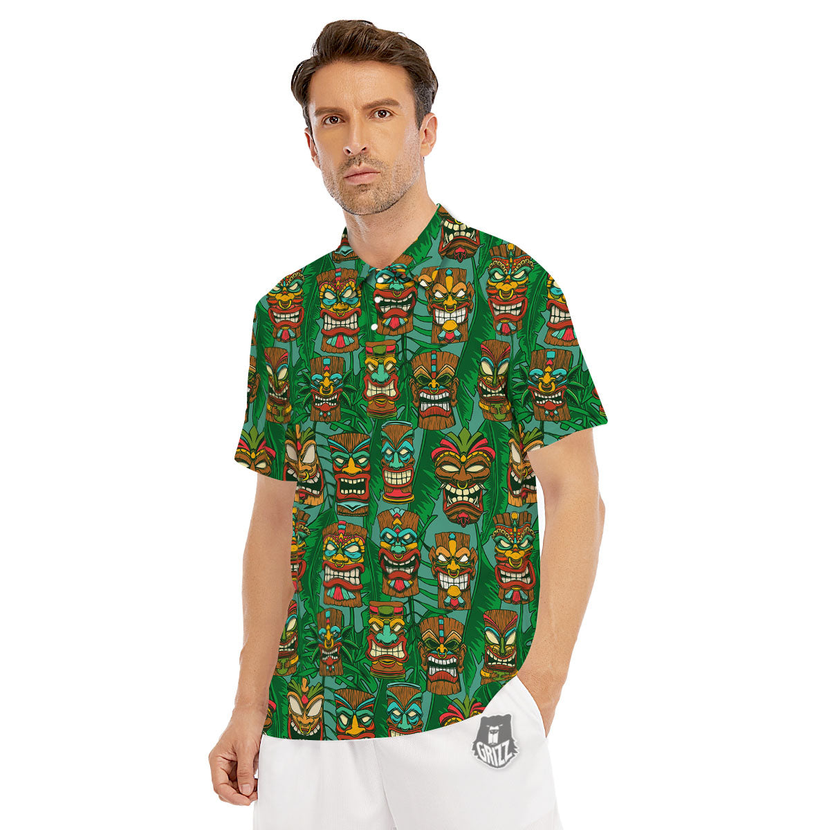 Tiki Hawaiian Print Pattern Men's Golf Shirts-grizzshop