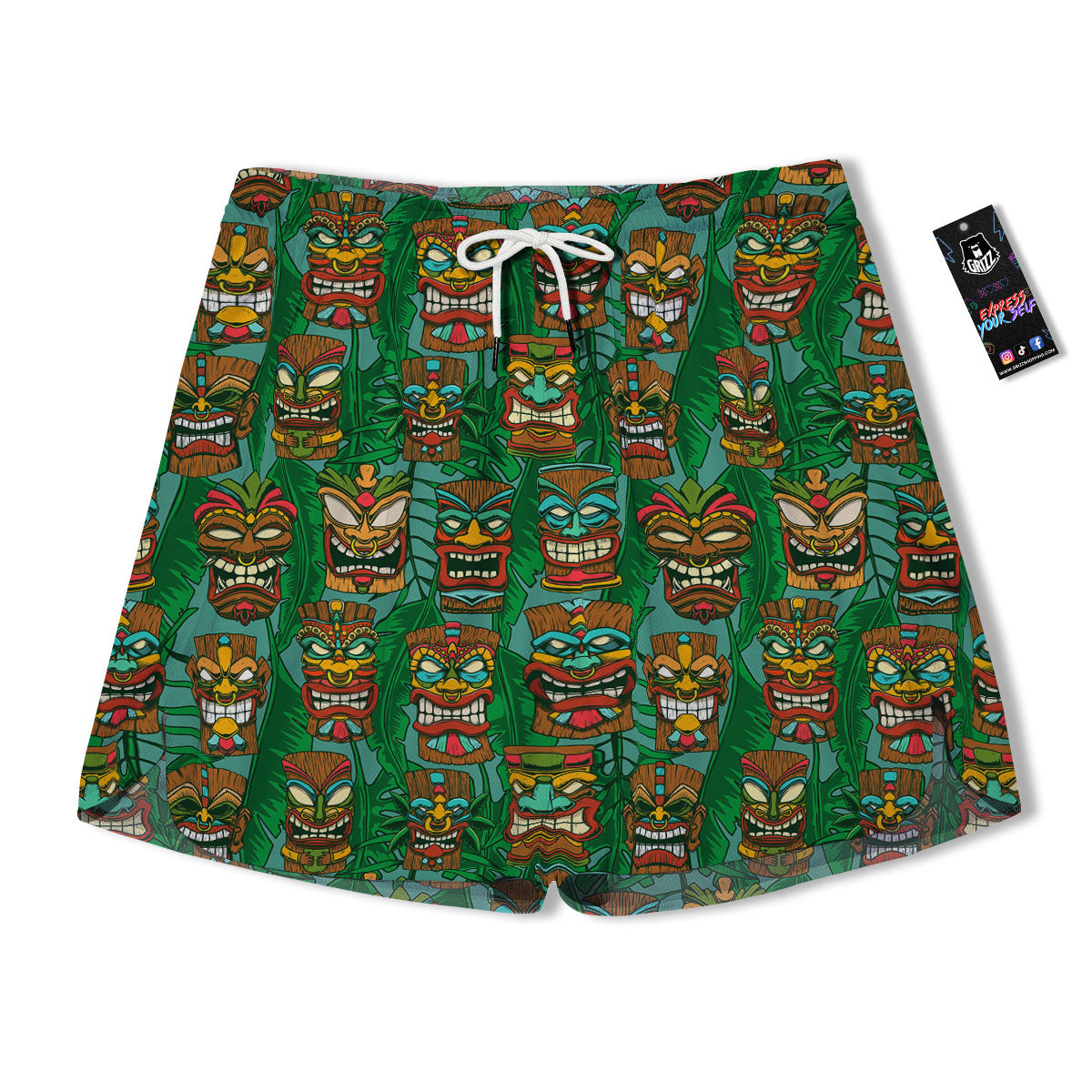 Tiki Hawaiian Print Pattern Men's Running Shorts-grizzshop