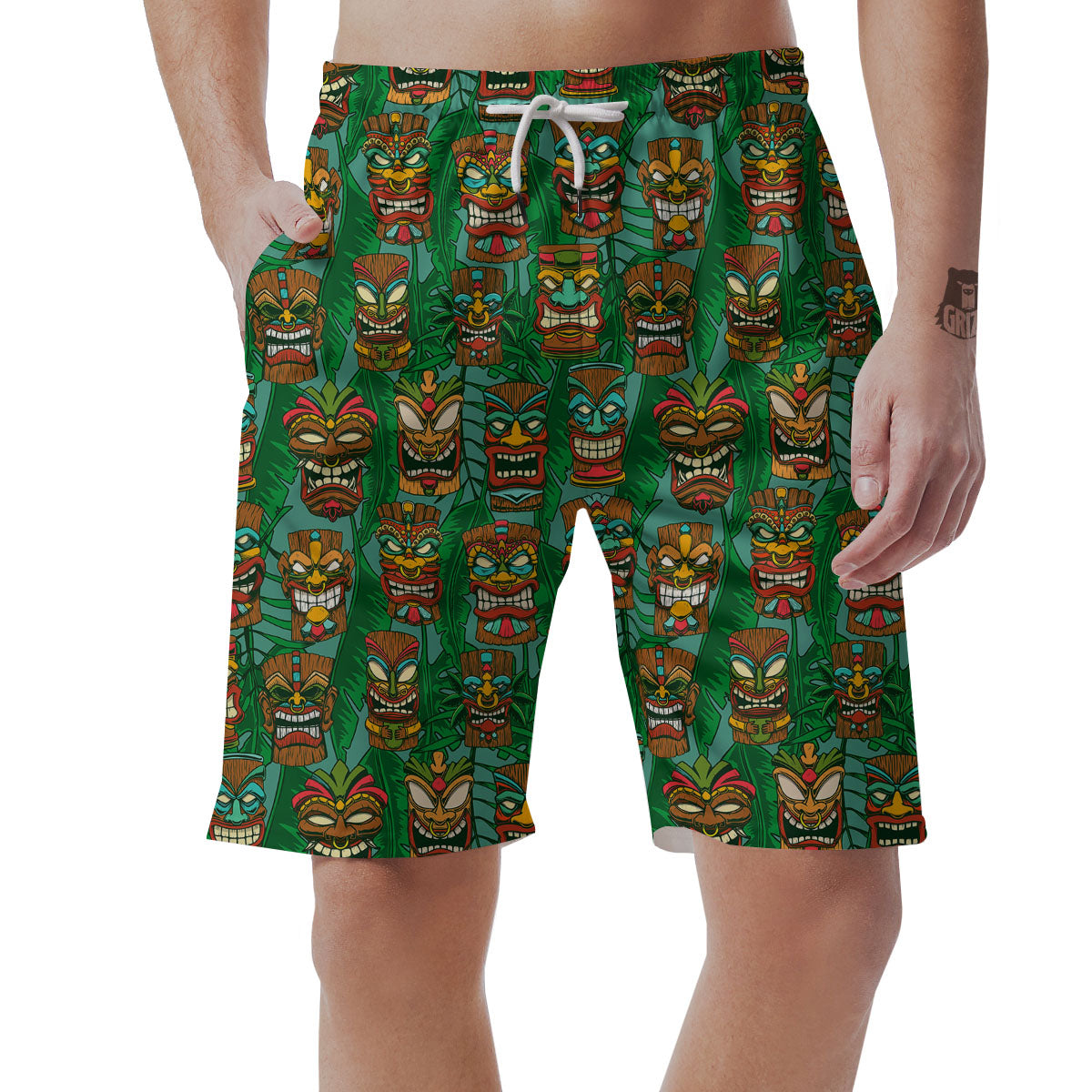 Tiki Hawaiian Print Pattern Men's Shorts-grizzshop