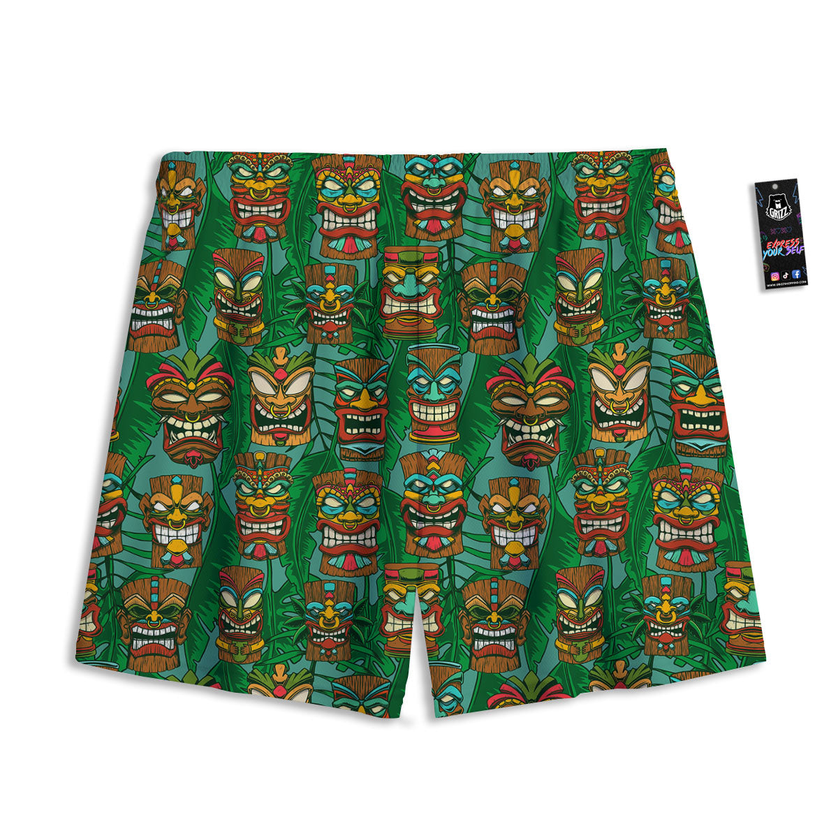 Tiki Hawaiian Print Pattern Mesh Shorts