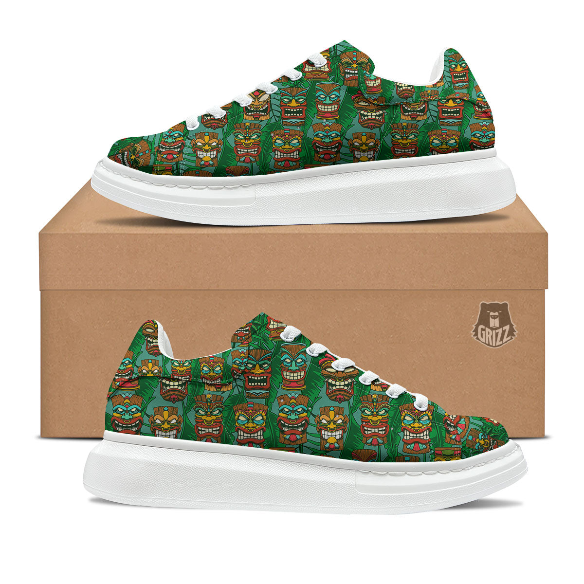 Tiki Hawaiian Print Pattern Platform Shoes-grizzshop