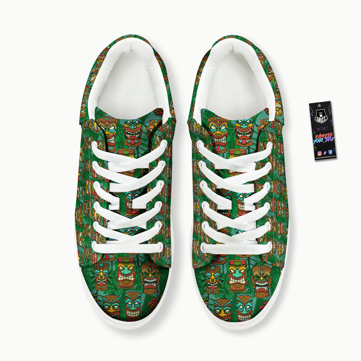 Tiki Hawaiian Print Pattern Platform Shoes-grizzshop