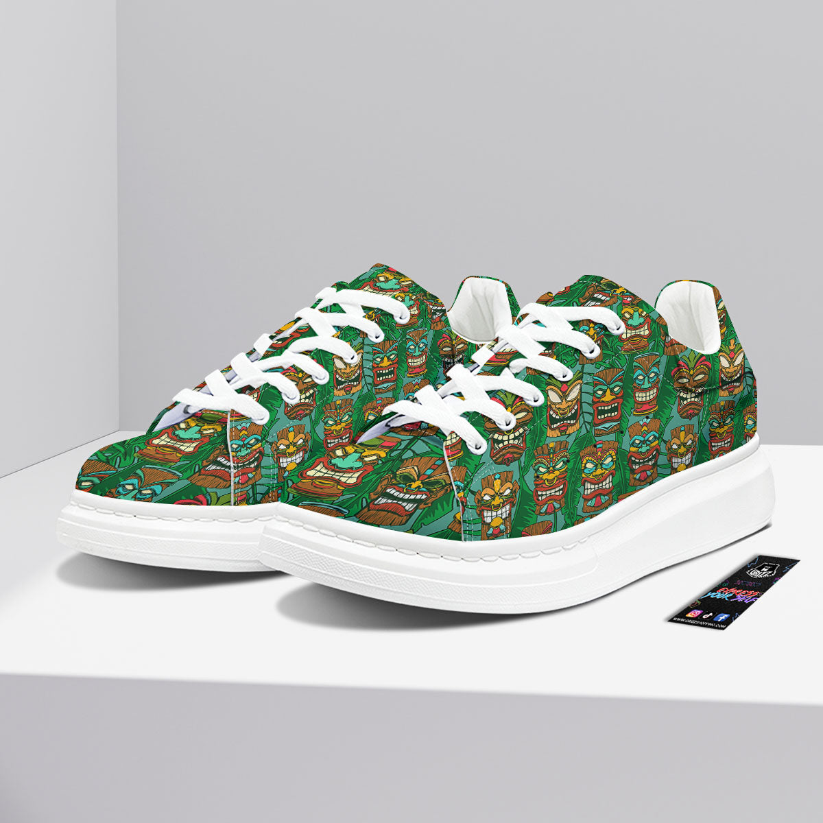 Tiki Hawaiian Print Pattern Platform Shoes-grizzshop