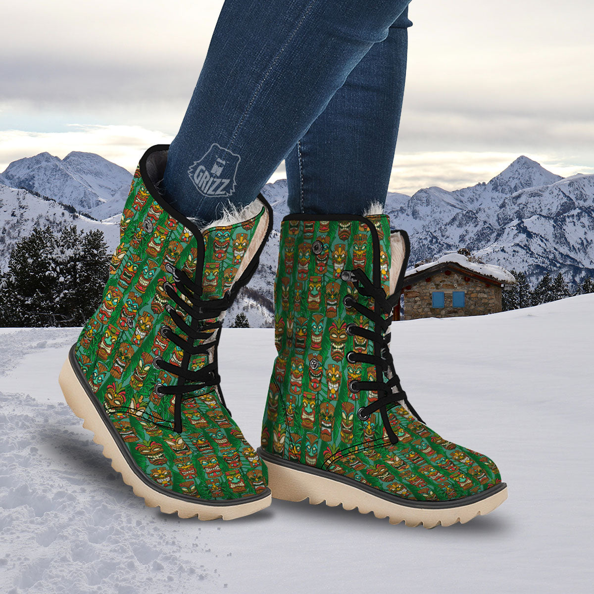 Tiki Hawaiian Print Pattern Snow Boots-grizzshop