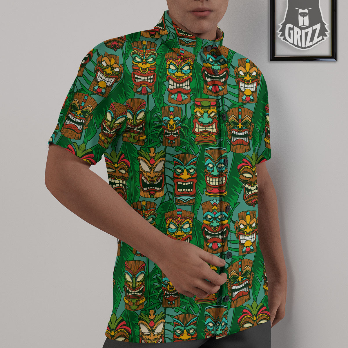 Tiki Hawaiian Print Pattern Untucked Shirts-grizzshop