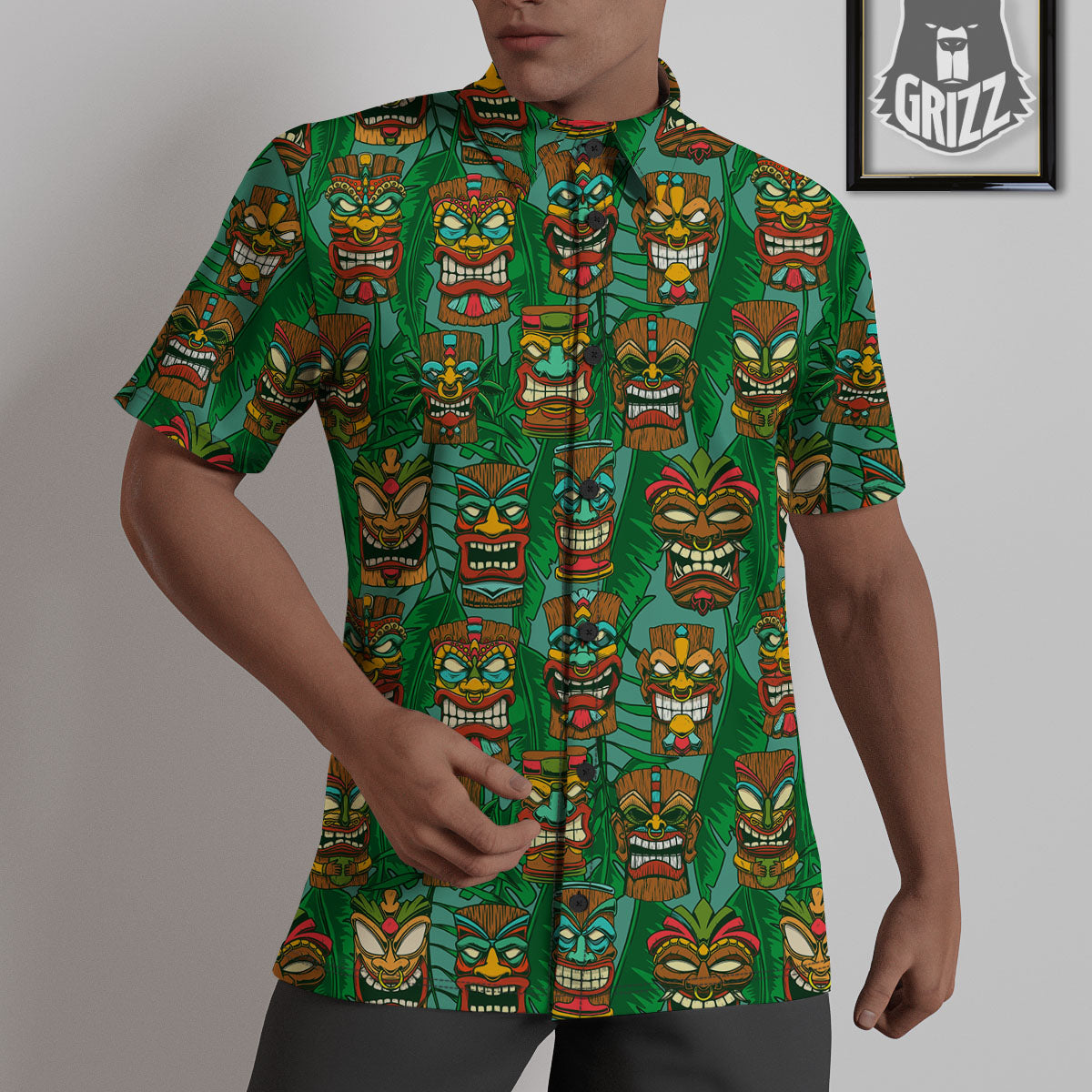 Tiki Hawaiian Print Pattern Untucked Shirts-grizzshop