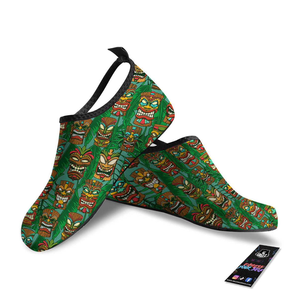 Tiki Hawaiian Print Pattern Water Shoes-grizzshop