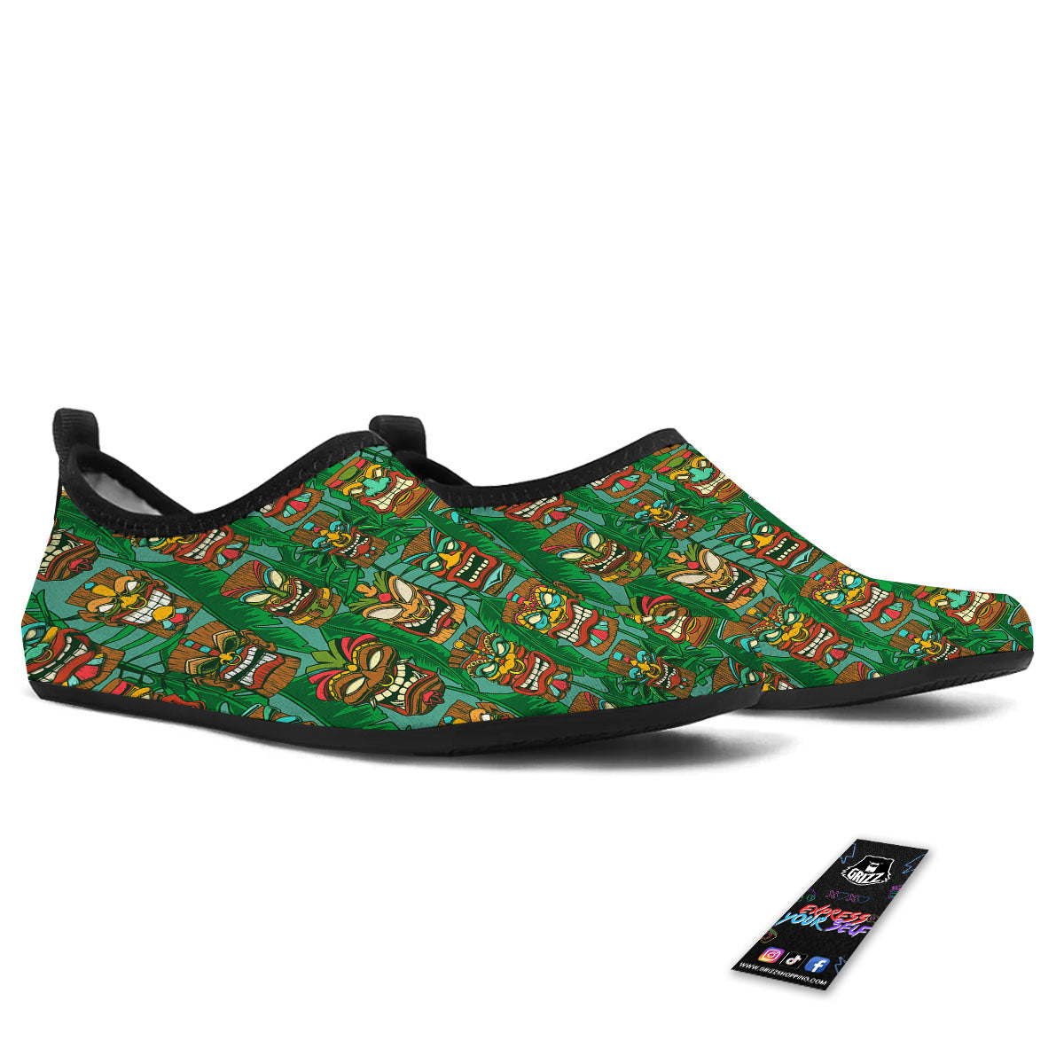 Tiki Hawaiian Print Pattern Water Shoes-grizzshop